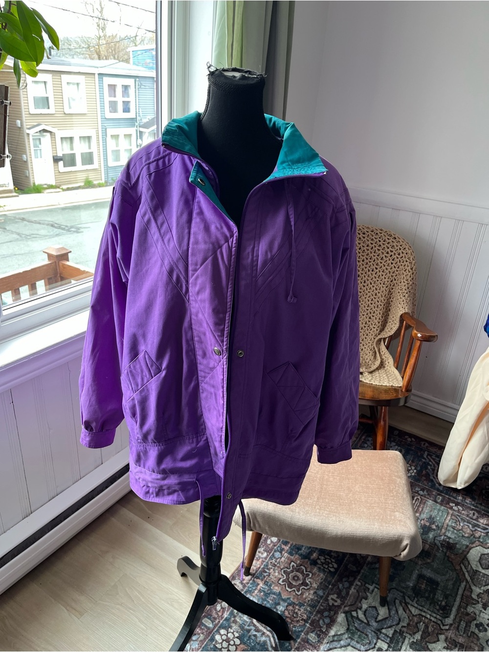 Women’s vintage Miland Teal and Purple Colorblock Jacket coat size large